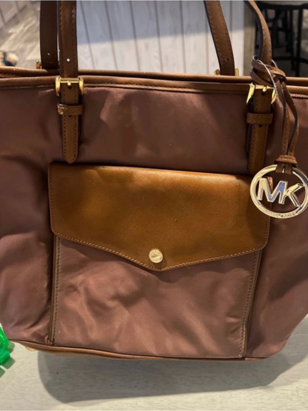 Michael Kors Brown Nylon Tote with Tan Leather Trim